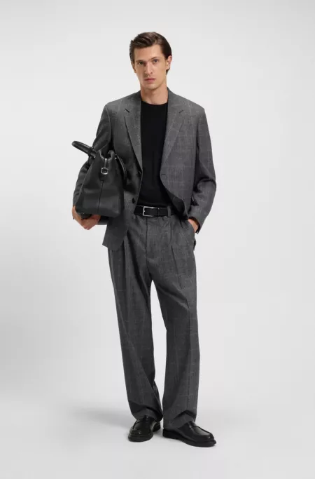 Relaxed-fit suit jacket in checked stretch wool