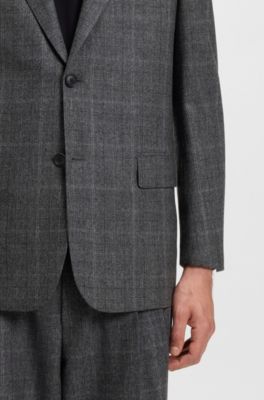Relaxed-fit suit jacket in checked stretch wool, Grey Patterned