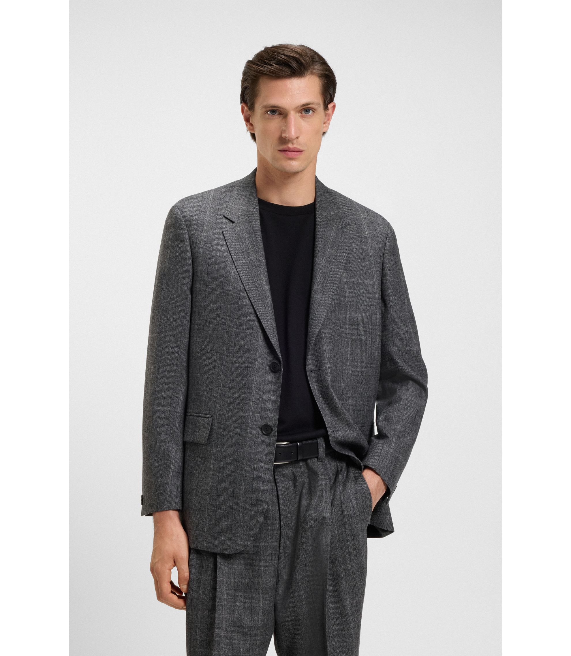 HUGO BOSSツイード テーラードジャケット アンコンジャケット54 グレー ヒューゴボス メンズ ジャケット HUGO BOSS ブランド アウター