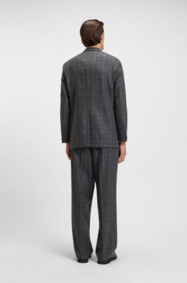 Relaxed-fit suit jacket in checked stretch wool, Grey Patterned