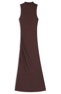 Slim-fit jersey dress with gathered details, Dark Brown