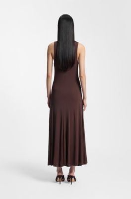 Slim-fit jersey dress with gathered details, Dark Brown