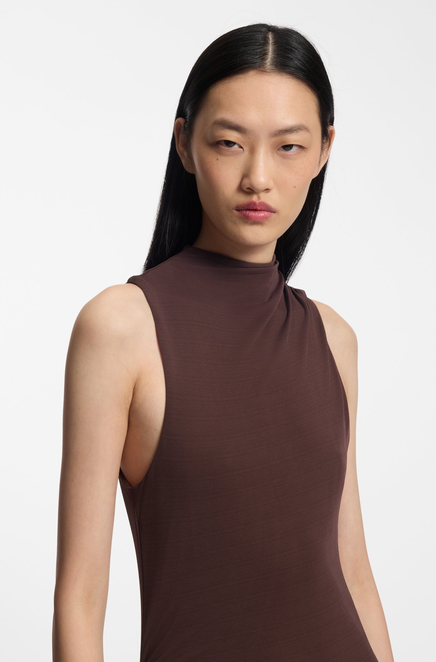 Boss Slim-fit jersey dress with gathered details klänningar dam – bild 3