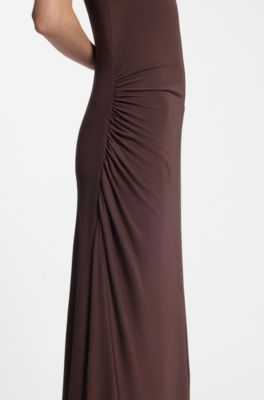 Slim-fit jersey dress with gathered details, Dark Brown