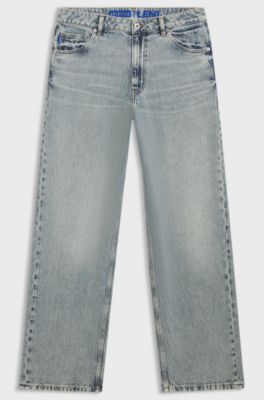 Relaxed-fit jeans in ocean-blue rigid denim, Light Blue