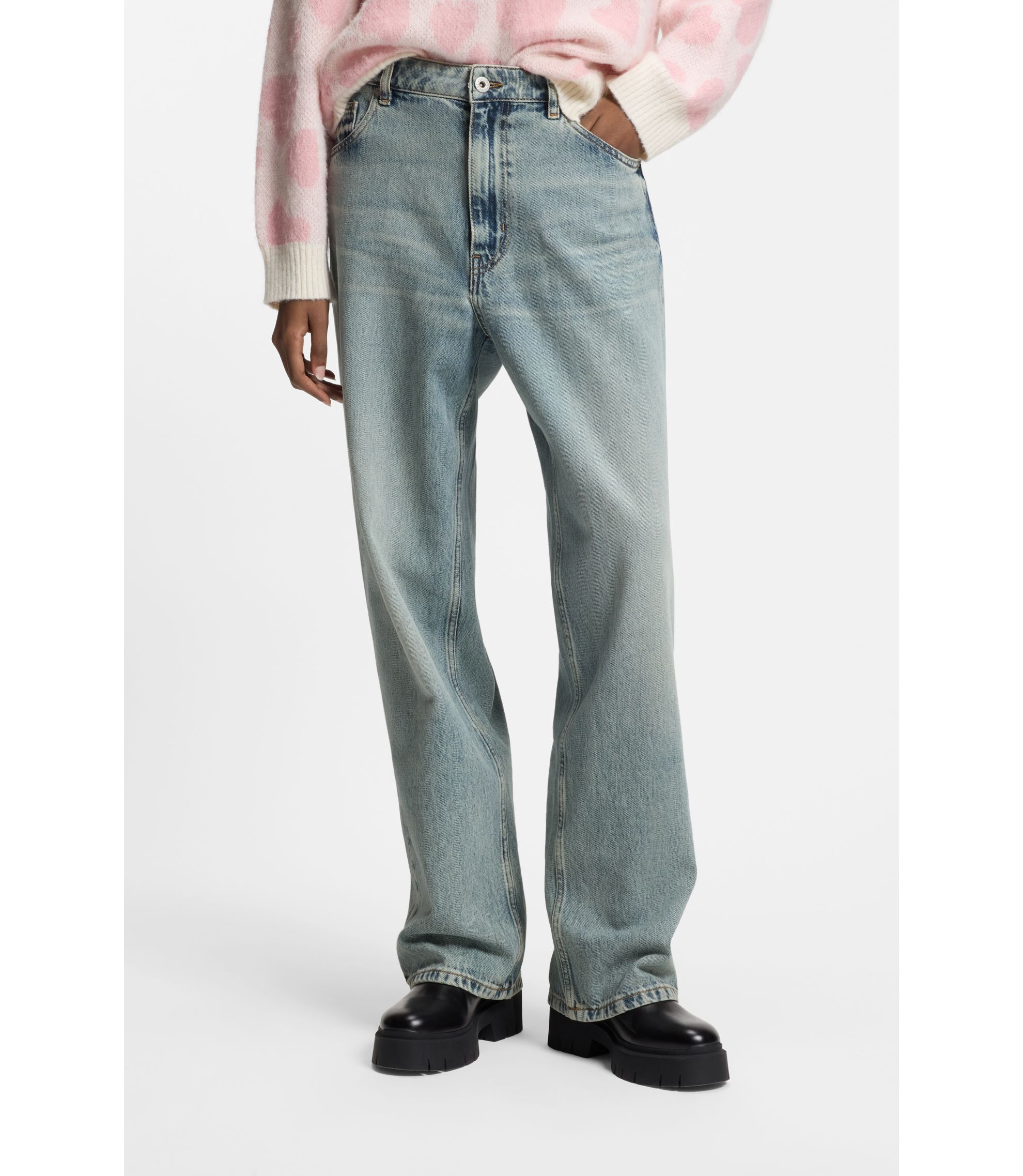 Relaxed-Fit Jeans aus meerblauem festem Denim