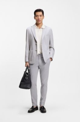 Regular-fit blazer in a herringbone cotton blend, Silver