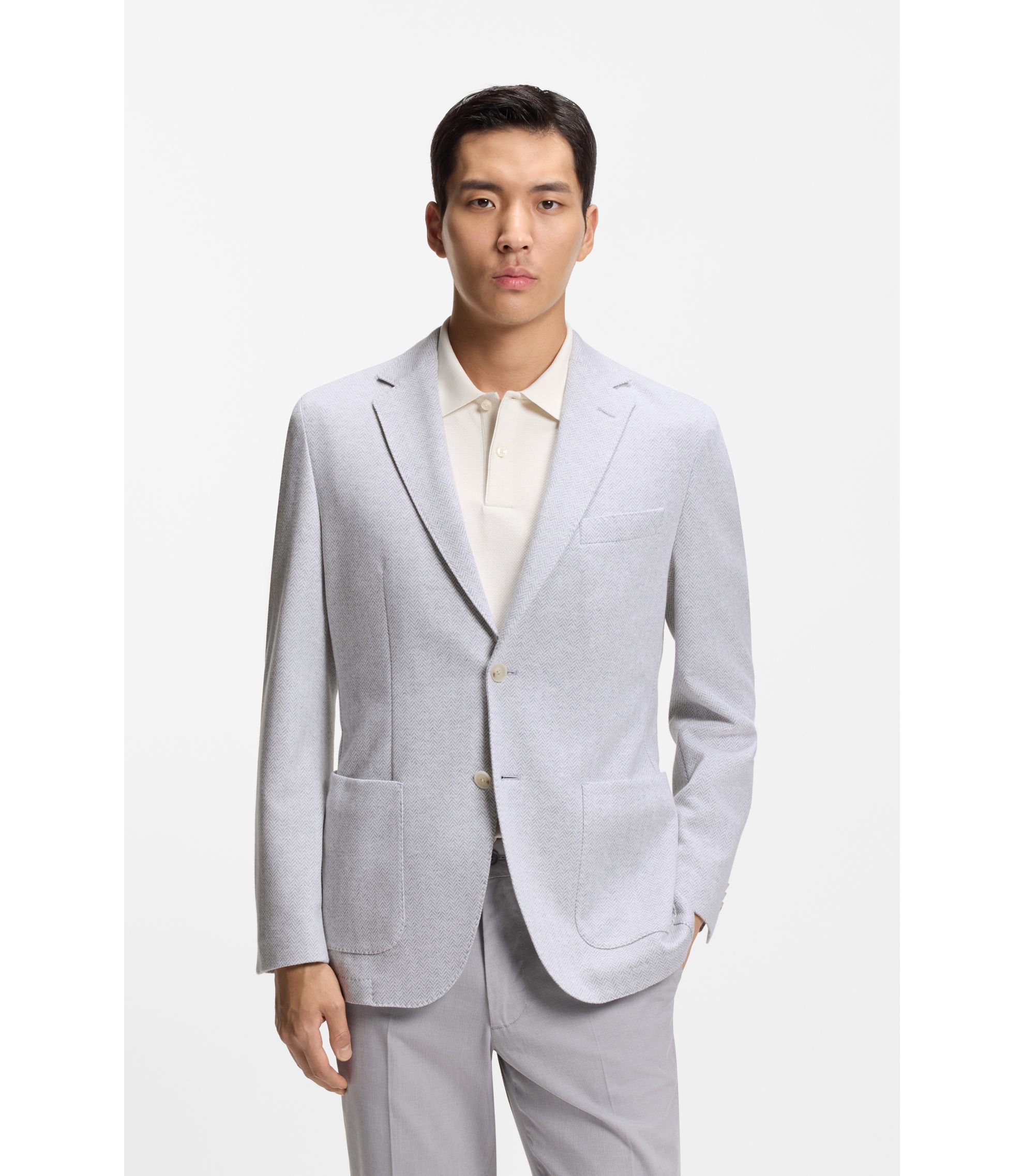 Regular-Fit Sakko aus Baumwoll-Mix mit Fischgrät-Struktur