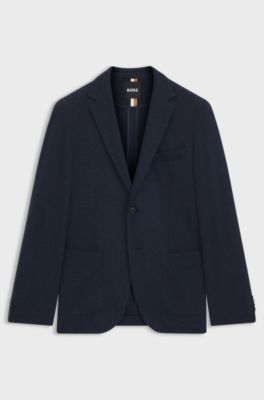 Regular-fit blazer in a herringbone cotton blend, Dark Blue