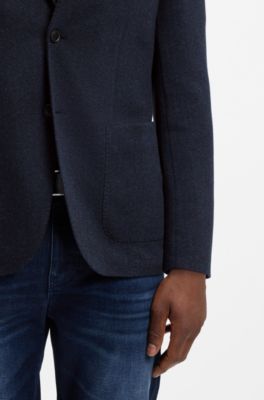 Regular-fit blazer in a herringbone cotton blend, Dark Blue