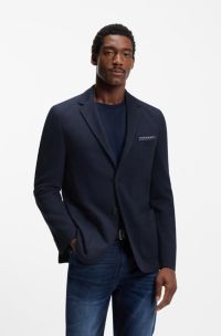 Regular-fit blazer in a herringbone cotton blend, Dark Blue