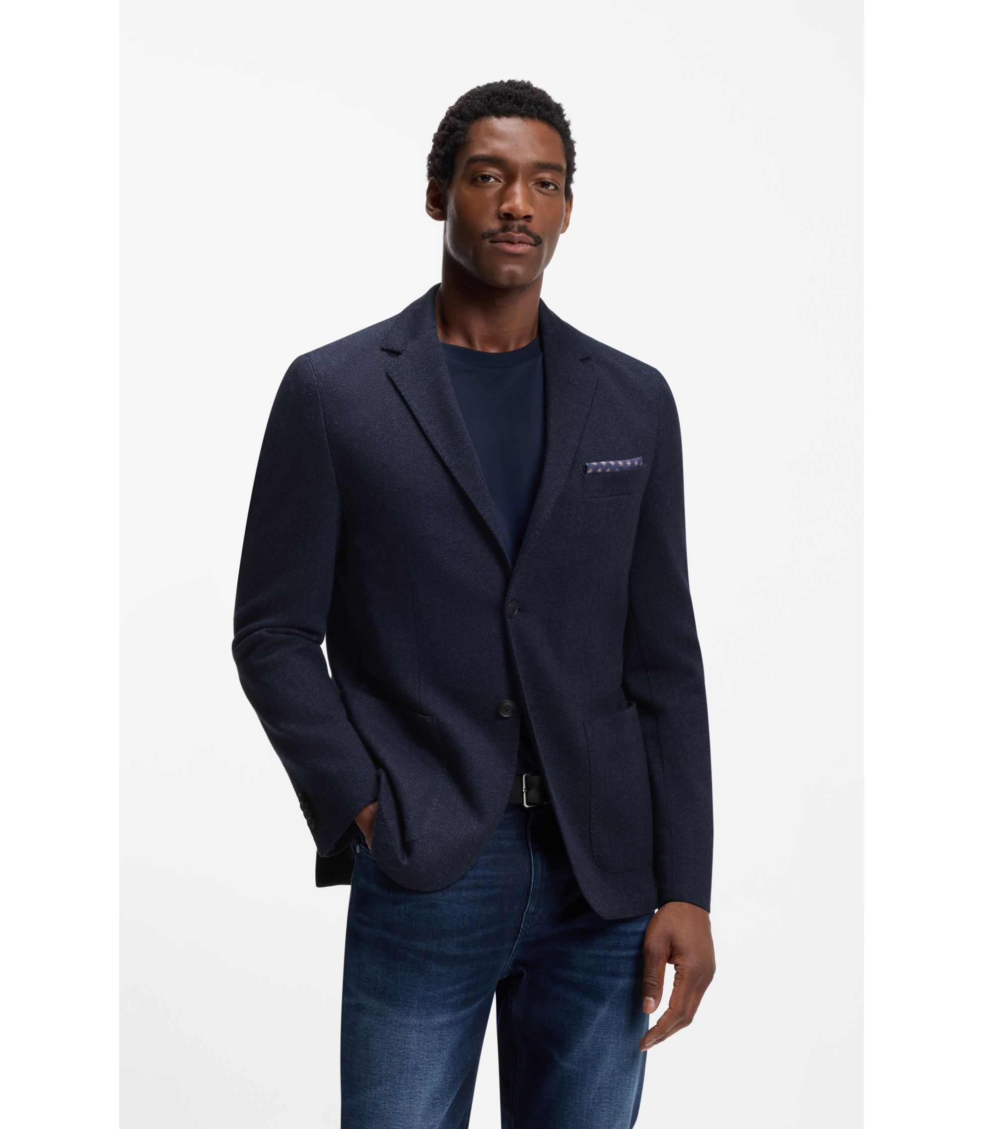 Regular-Fit Sakko aus Baumwoll-Mix mit Fischgrät-Struktur