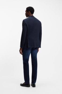 Blazer regular fit in misto cotone con lavorazione a spina di pesce, Blu scuro