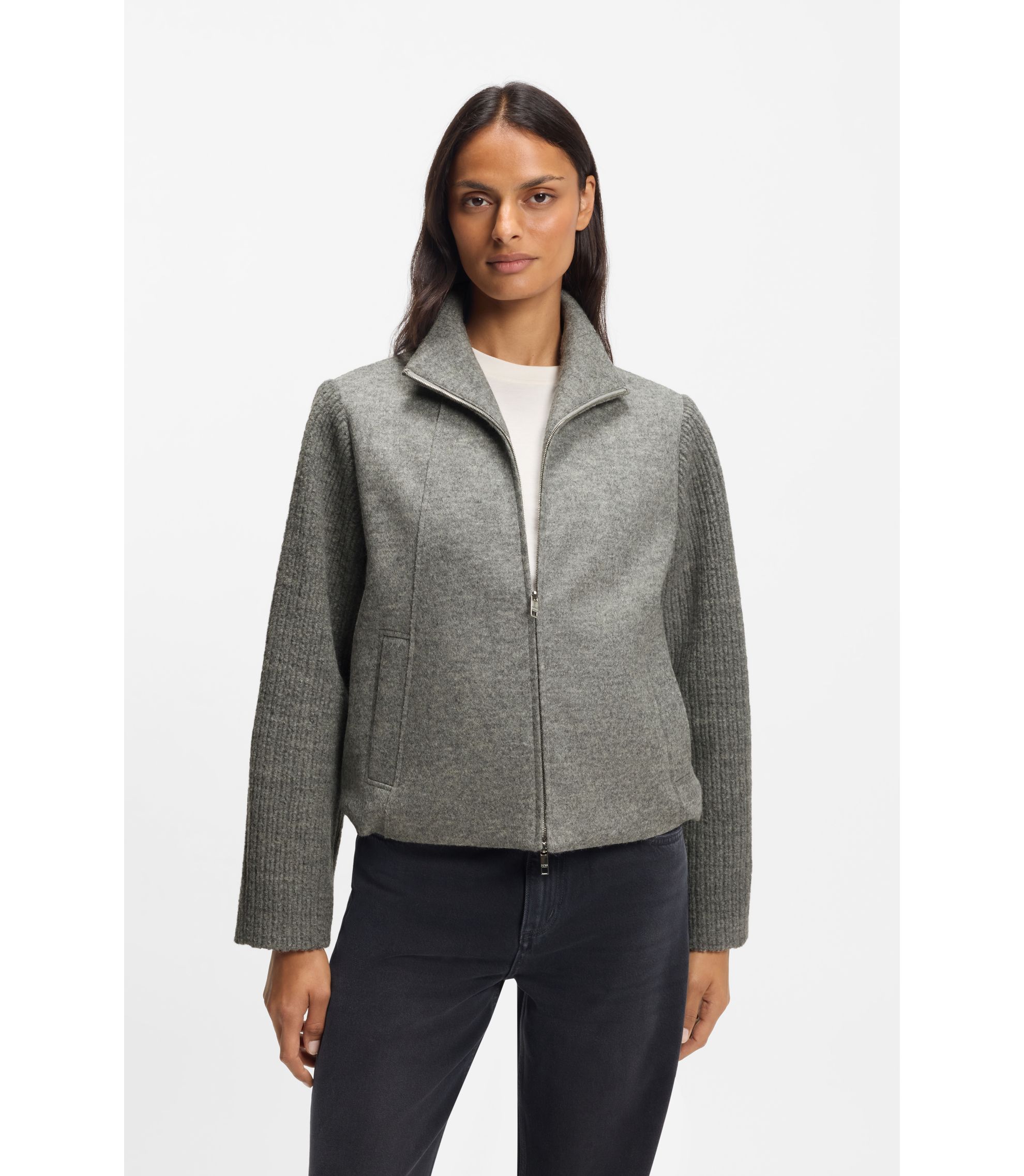 BOSS - Modern-fit blazer in boiled virgin wool - Grey
