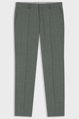 Slim-fit trousers in patterned virgin wool, Light Green