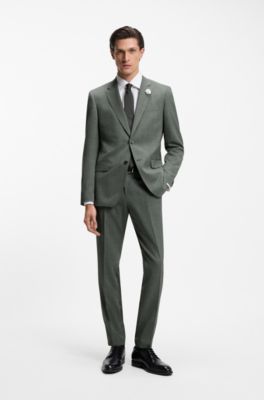 Slim-fit trousers in patterned virgin wool, Light Green