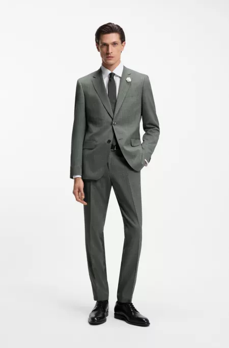 Slim-fit trousers in patterned virgin wool