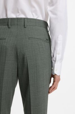 Slim-fit trousers in patterned virgin wool, Light Green