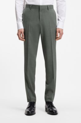 Slim-fit trousers in patterned virgin wool, Light Green