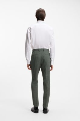 Slim-fit trousers in patterned virgin wool, Light Green