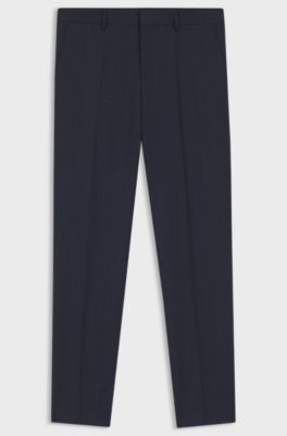Slim-fit trousers in patterned virgin wool, Dark Blue