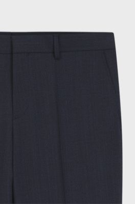 Slim-fit trousers in patterned virgin wool, Dark Blue