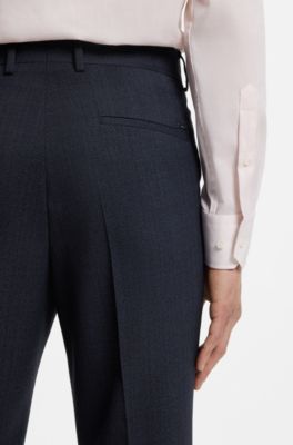 Slim-fit trousers in patterned virgin wool, Dark Blue