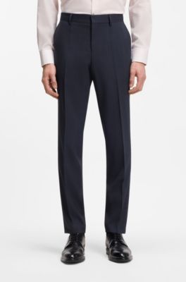 Slim-fit trousers in patterned virgin wool, Dark Blue