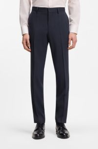 Slim-fit trousers in patterned virgin wool, Dark Blue