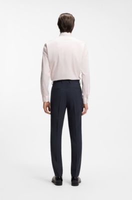 Slim-fit trousers in patterned virgin wool, Dark Blue