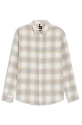 Relaxed-fit shirt in checked cotton flannel, White Patterned