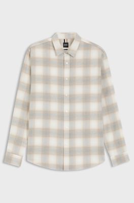 Relaxed-fit shirt in checked cotton flannel, White Patterned