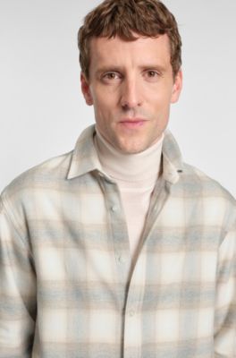 Relaxed-fit shirt in checked cotton flannel, White Patterned