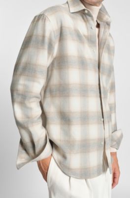 Relaxed-fit shirt in checked cotton flannel, White Patterned