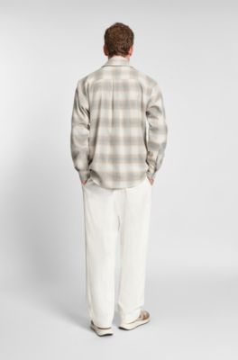 Relaxed-fit shirt in checked cotton flannel, White Patterned