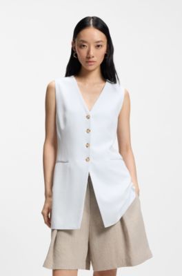 Slim-fit blazer with sleeveless styling, Light Blue