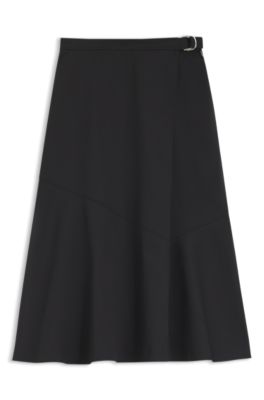 Jupe portefeuille &agrave; la coupe &eacute;vas&eacute;e en coton stretch, Noir