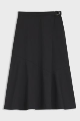 Jupe portefeuille &agrave; la coupe &eacute;vas&eacute;e en coton stretch, Noir