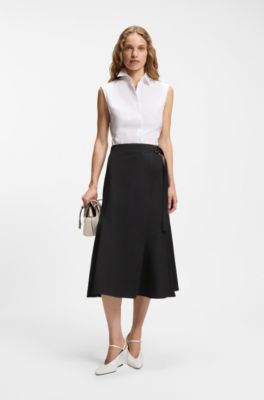 A-line wrap skirt in stretch cotton, Black