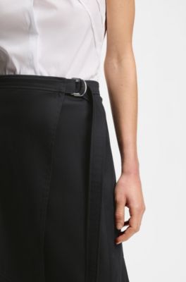 A-line wrap skirt in stretch cotton, Black