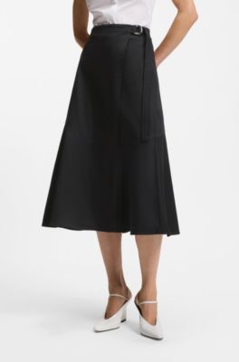 A-line wrap skirt in stretch cotton, Black