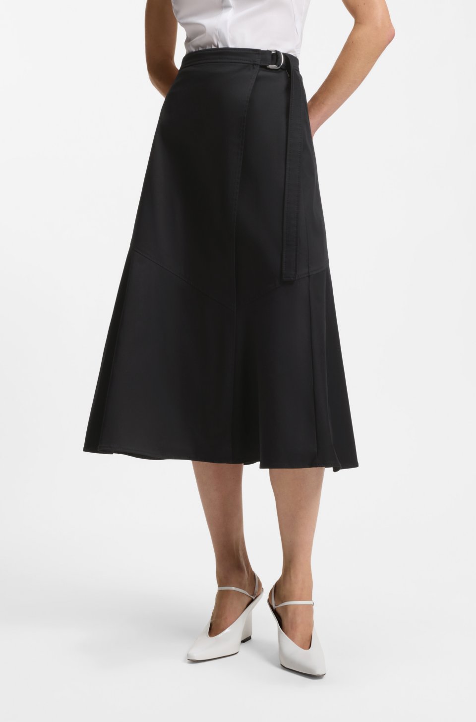 A-line wrap skirt in stretch cotton
