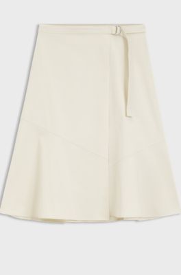 A-line wrap skirt in stretch cotton, Natural