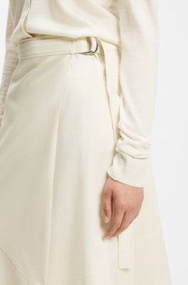 A-line wrap skirt in stretch cotton, Natural