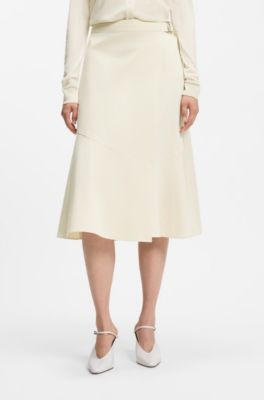 A-line wrap skirt in stretch cotton, Natural