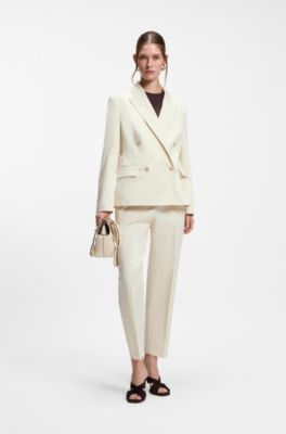 Regular-fit blazer in stretch cotton, Natural
