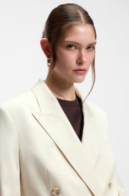Regular-fit blazer in stretch cotton, Natural