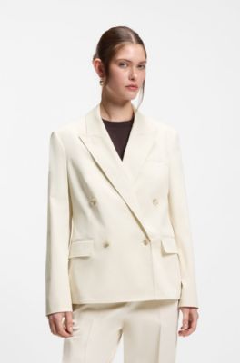 Regular-fit blazer in stretch cotton, Natural