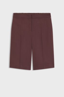 Shorts relaxed fit in misto lino, Marrone scuro