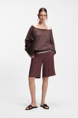 Relaxed-fit shorts in a linen blend, Dark Brown